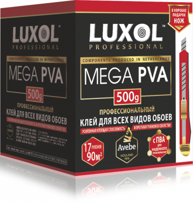 Клей обойный «LUXOL MEGA PVA» (Professional) 500 г, коробка