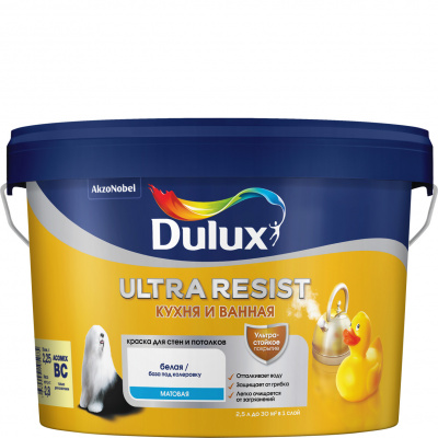 Краска ВД DULUX Ultra Resist BC 2,25л для кухни и ванной полуматовая