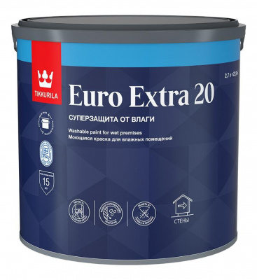 Краска TIKKIVALA Euro Extra 20 для влажных помещений полуматовая база А 2,7л