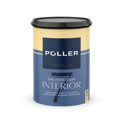 Краска Poller A.R.T. латексная шелковисто-матовая для стен и потолков 7 База А белая 0,9л