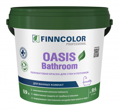 Краска FINNCOLOR OASIS BATHROOM база С для влажных помещений полуматовая 0,9 л