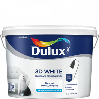 Краска ВД DULUX 3D White мат BW 9л