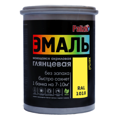 Эмаль акриловая Palizh глянцевая желтая RAL1018 1кг