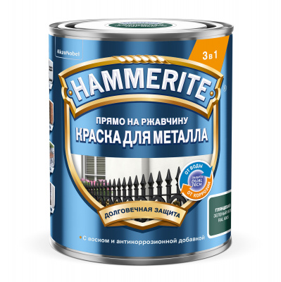 Краска 3 в 1 Hammerite гладкая зеленый мох RAL6005 0,75л