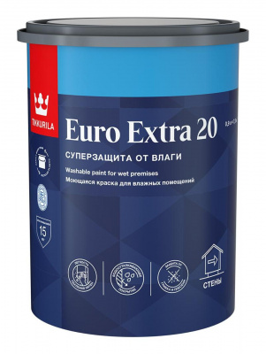Краска TIKKIVALA Euro Extra 20 для влажных помещений полуматовая база А 0,9л