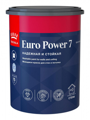 Краска TIKKIVALA Euro Power 7 интерьерная стойкая к мытью матовая база С 0,9л