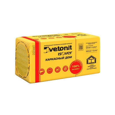 Утеплитель Vetonit (Isover) Каркасный Дом 100х600х1000 (уп 4шт/ 2,4м2/0,24м3) плита