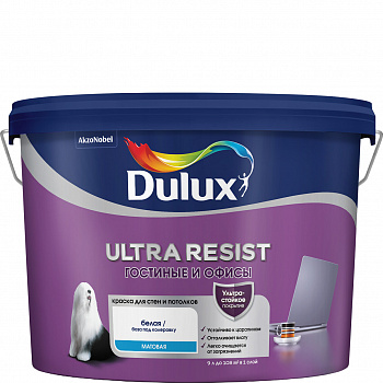 Краска DULUX Ultra Resist база BW 9л гостиные и офисы матовая