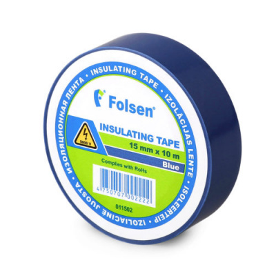 Лента изоляционная 15мм х 10м синяя Folsen