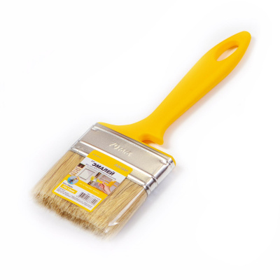 Кисть плоская Эмаль 70*12 светлая щетина, пластиковая желтая ручка АКОР