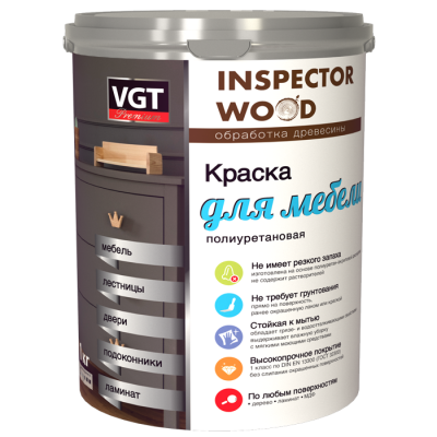 Краска для мебели полиуретановая VGT полуматовая База А 1кг/0,8л