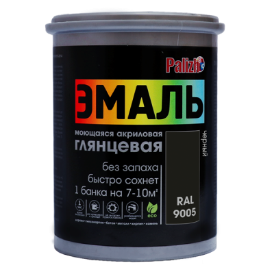 Эмаль акриловая Palizh глянцевая черная RAL9005 1кг