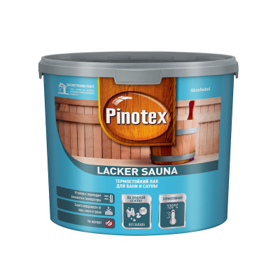 Лак PINOTEX Lacker Sauna 20 (полуматовый) термостойкий для влаж помещ 2,7 л