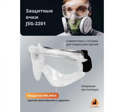 Очки защитные закрытого типа, прозрачные линзы JSG-2201