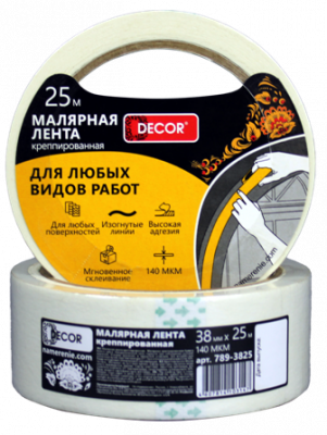 Лента малярная DЕCOR 25 мм х 50 м, креппированная 140 мкм